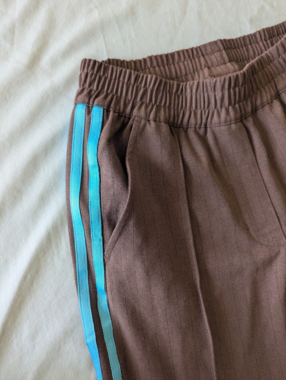 Adidas Originals Tailored Track Pants In Auburn With Blue Stripes - Picture 6 of 14